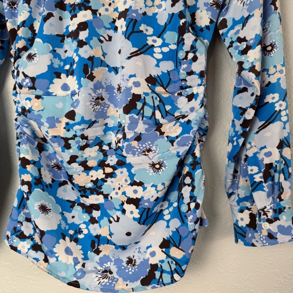 Rails blue floral Lisa ruched button up blouse top S - Picture 9 of 11